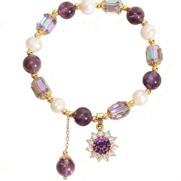 Natural amethyst bead bracelet - Picture 2 of 3